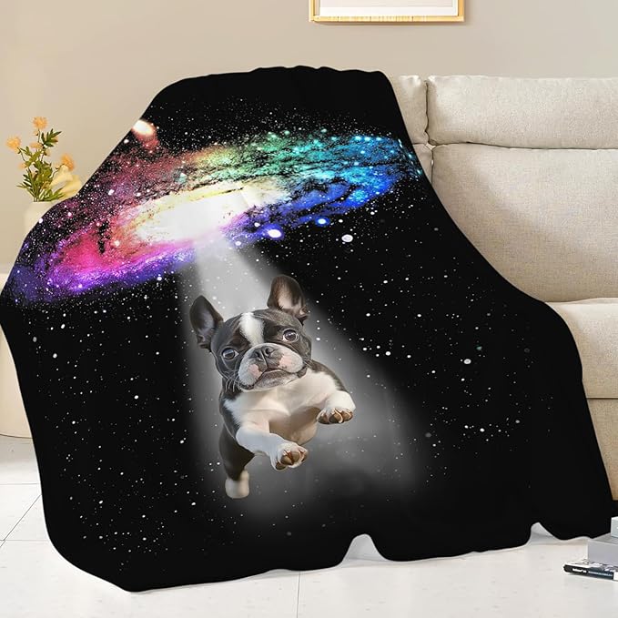 Dynova Boston Terrier Blanket Dog Lovers Gifts Cozy Plush Galaxy Funny Bulldog Throw Blankets Fuzzy Flannel Fleece for Girls Boys Women Men 60"X50"