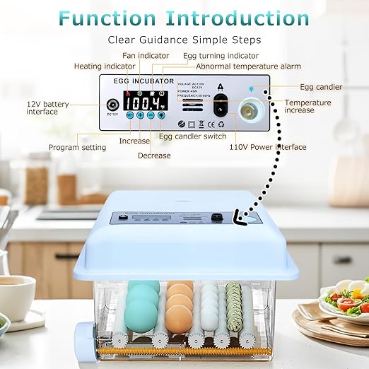 Incubators for Hatching Eggs 16 Egg Automatic Egg Incubator with Temperature Control Humidity Control and Display for Goose Chicken Duck Quail Pigeon Eggs Auto Turner,Light Blue