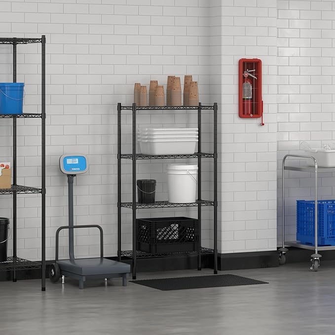 Commercial NSF Listed Black Epoxy Stationary Wire Shelving Kit 12" x 30" x 54", with 4 Shelves Perfect for Warehouse, Walk-in Refrigerator, Freezer, Grocery Store, Restaurant, Dishroom
