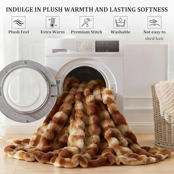 Faux Fur Throw Blanket for Couch, 1000 GSM Cozy Fuzzy Fluffy Soft Plush Thick Bubble Sherpa Blanket for Sofa Bedroom Living Room, Mothers Day Birthday Gifts for Women Home Decor