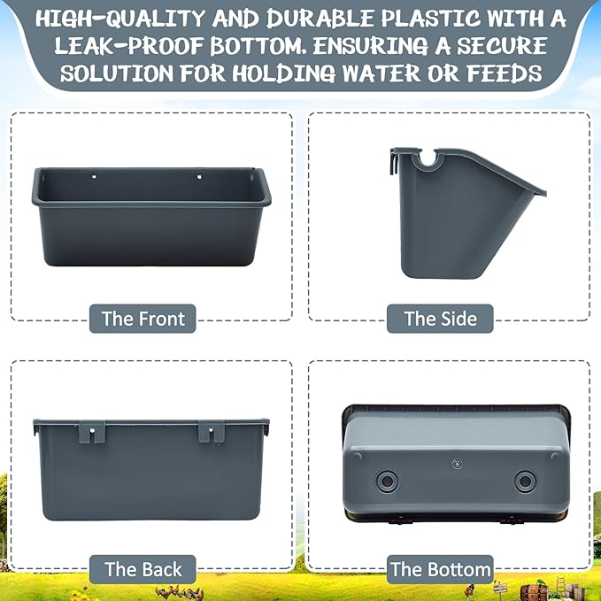 Wenqik 20 Pack 5 Quart Hanging Chicken Feeders Trough Goat Feeder Duck Water with Metal Clips Chicken Waterer Bucket Container for Fence Turkeys Horse Pig Deer Goose Livestock Poultry Supplies