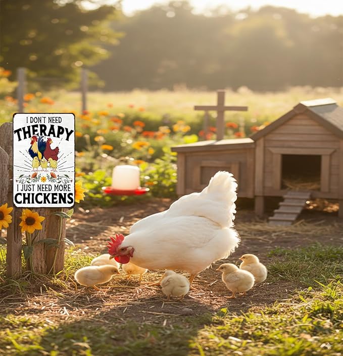 Funny Chicken Sign I Don't Need Threapy I Need More Chickens Vintage Tin Sign for Home Farm Chicken Coop Kitchen Garden Yard Decor 8X12 Inch (3934)
