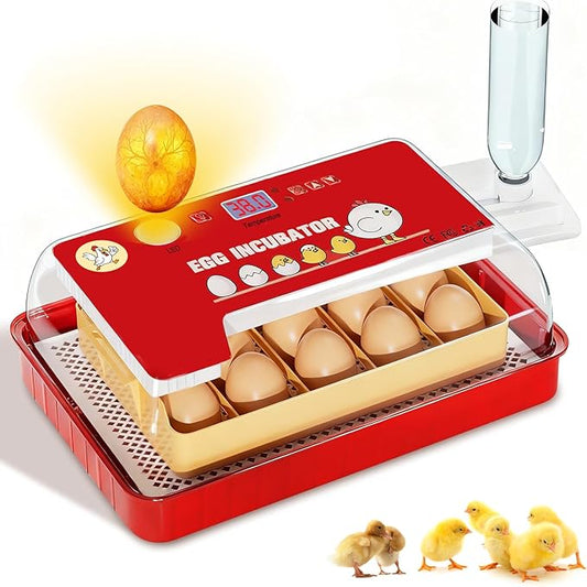Incubators for Hatching Eggs 15-35 Eggs Incubator with Automatic Egg Turning and ℉Temperature Display LED Candler Poultry Incubator for Hatching Chicken Duck and Quail Incubator (Red)
