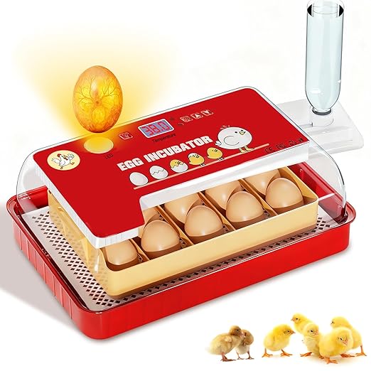 Incubators for Hatching Eggs 15-35Eggs Incubator with Automatic Egg Turning and Temperature Humidity Control Display LED Candler Poultry Incubator for Hatching Chicken Duck and Quail Incubator (Red)