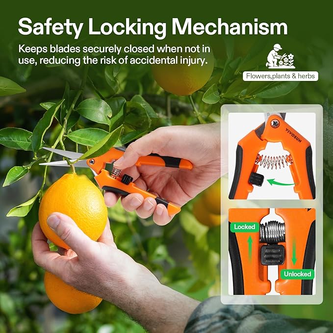 VIVOSUN 2-Pack 6.5 Inch Gardening Scissors Hand Pruner Pruning Shear with Straight Stainless Steel Blades Orange