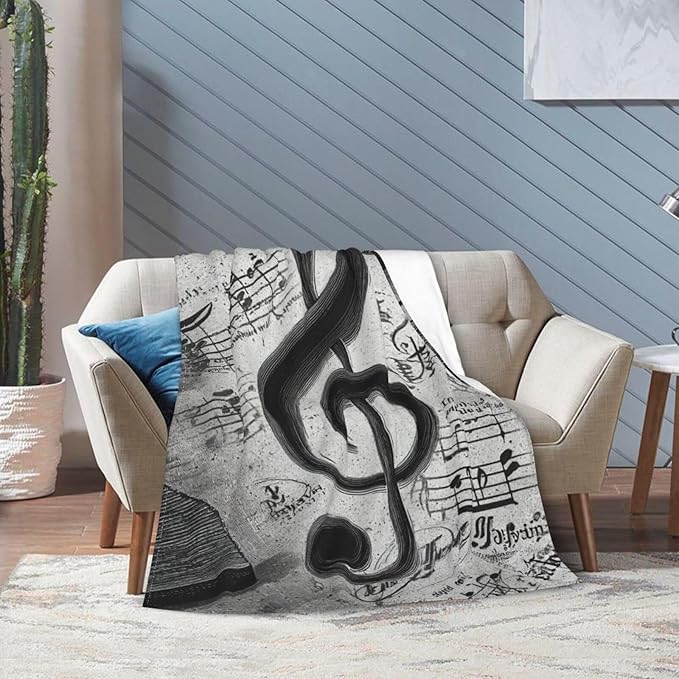 Music Note Throw Blanket Piano Notes Flannel Blankets Music Lover Fuzzy Plush Super Soft Cozy Warm Decor Gifts for Boys Girls Kids Adults Men Women 40" x 50"