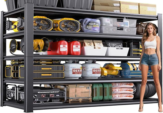 59''W/72''H Garage Shelving Heavy Duty 5-Tier Adjustable Storage Shelves Unit,3000 LBS Metal Utility Rack Shelf for Industries, Warehouses, Basement,Black (72''H x 59''W x 20''D)