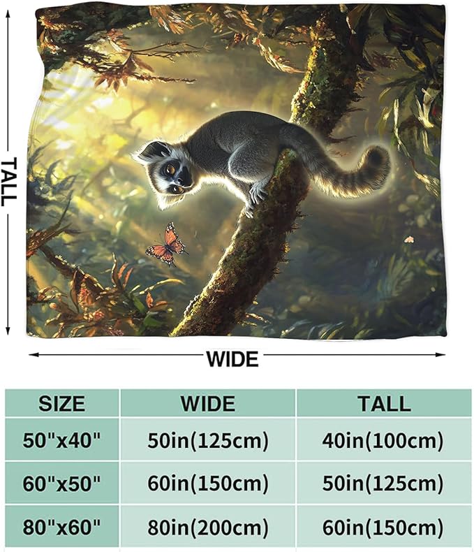 Lemur Blanket Lemurs Lovers Gifts Cozy Plush Rainforest Animal Throw Blankets Fuzzy Flannel Fleece for Girls Boys Women Men 50"X40"