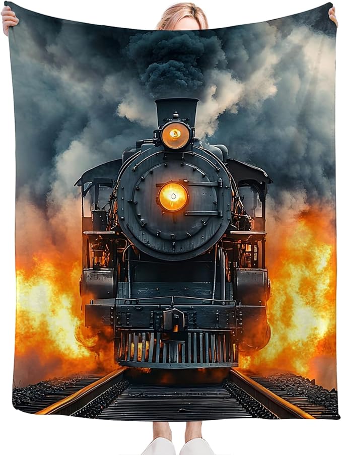 Tijuboni Steam Train Throw Blanket Locomotive Gifts for Boys Girls Men Women Kids Adults Soft Flannel Fleece Blanket for Couch Sofa Bed Home Decor 40"x50"