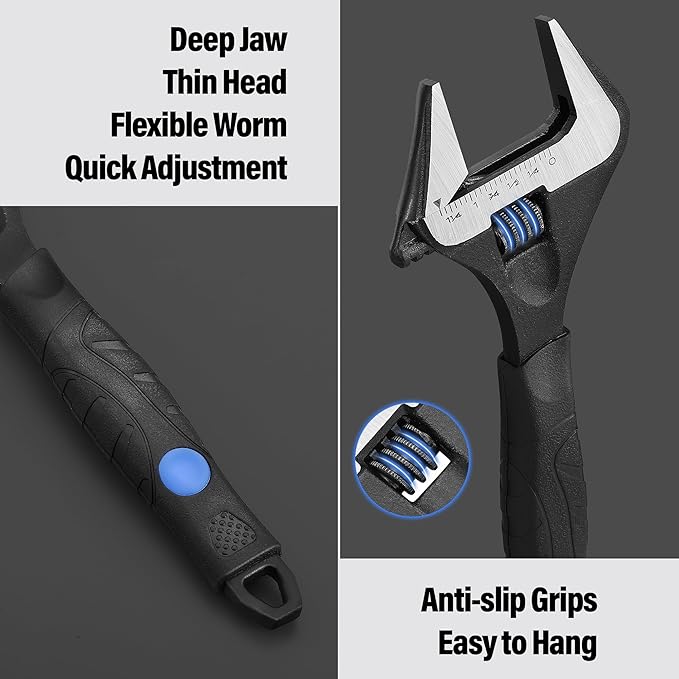MAXPOWER 8 inch Adjustable Wrench, Wide Jaw Capacity 1.6" (40 mm)