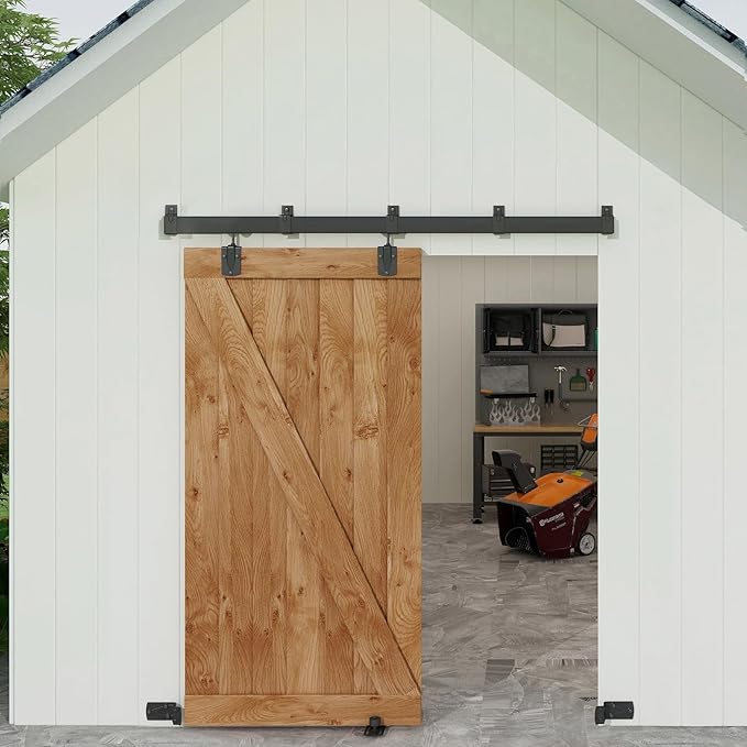 JUBEST 6FT Box Rail Exterior Barn Door Hardware Kit, Black Heavy Duty Sliding Barn Door Hardware, Wall Mount Barn Door Hardware(Doors NOT Include）