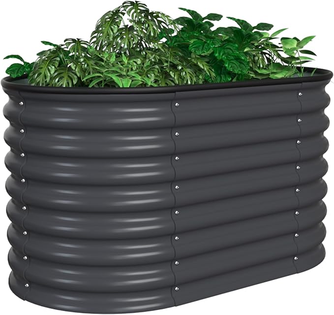 MUPATER 24” Raised Garden Bed, 2-in-1 Raised Garden Bed, 304 Stainless Steel Garden Bed, 4×2×2FT Modular Raised Planter Box Outdoor for Flowers, Vegetables, Grey