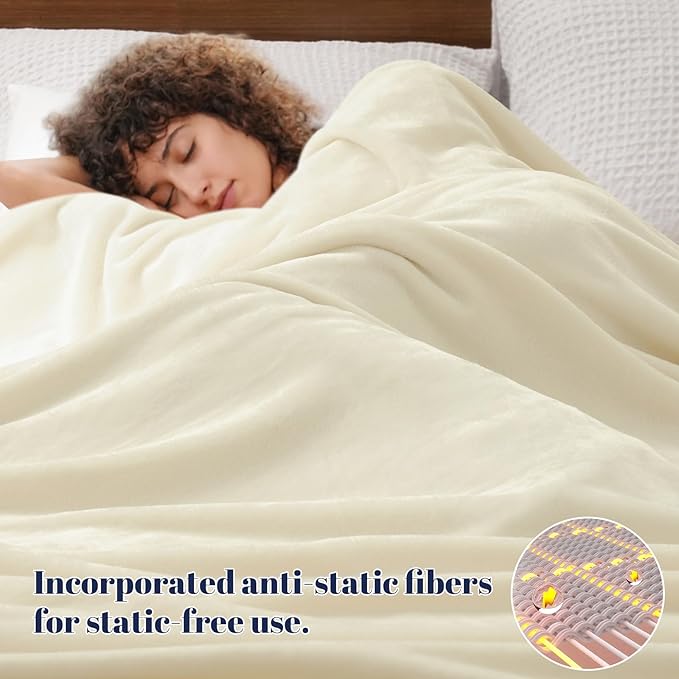 PHF Ultra Soft Fleece Blanket Twin Size, No Shed No Pilling Luxury Plush Cozy 300GSM Lightweight Blanket for Bed, Couch, Chair, Sofa Suitable for All Season, 66" x 90", Cream