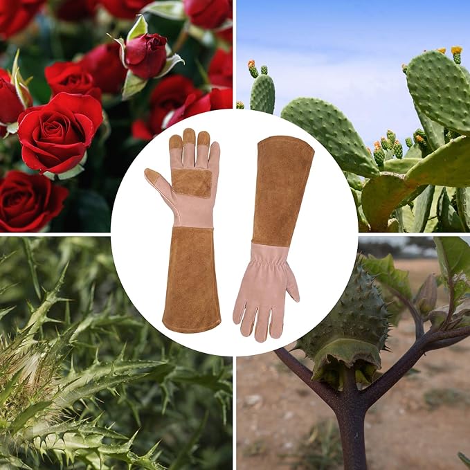 HLDD HANDLANDY Long Gardening Gloves, Leather Thorn Proof Rose Pruning Glove for Men & Women, Great Gift for Gardener