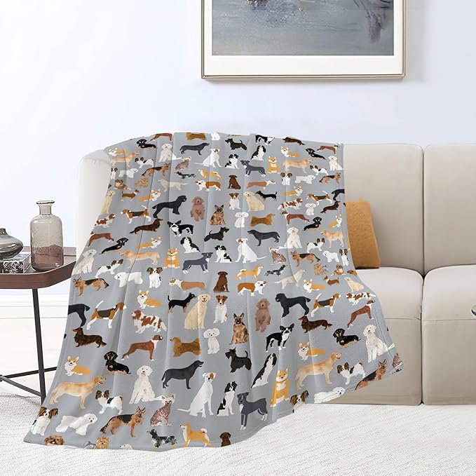 Dogs Throw Blanket Grey Dogs Decor Blanket Super Cozy Plush Lightweight Soft Plush Flannel Fleece Blanket Gifts for Dog Lovers Girls Boys Kids Women Men for Sofa Bed Couch 50"X60"