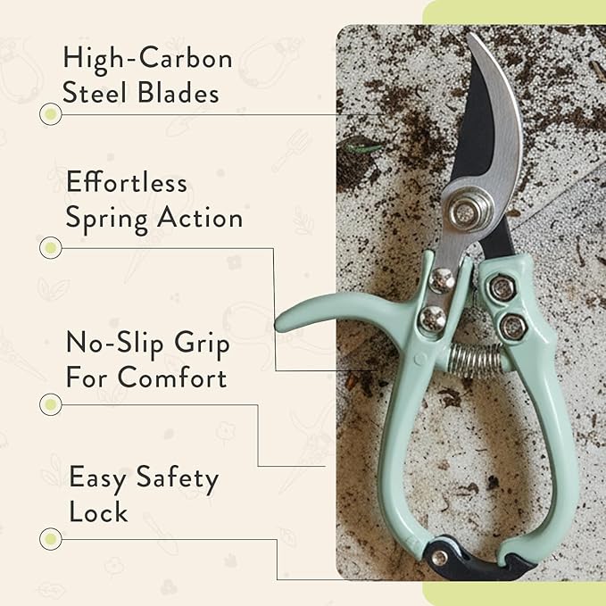 Modern Sprout Hand Pruners - Lightweight Pruning Shears W/Easy Lock- Gardening Scissors - Bypass Sharp Carbon Steel Blade - Rust Resistant - Garden Tools - Reusable Holster - Chartreuse