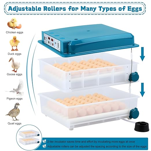 120 Egg Incubator with Automatic Egg Turning and Temperature Control | Humidity Monitor | Large Incubator for Hatching Eggs | Poultry Hatcher Machine | Dual Air Vent 360° Clear View