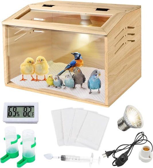 15.74 x 11.81 x 11.81” Chick Brooder Box with Heating Lamp, Poultry Brooder with Heaters, Wooden Brooder Box for Baby Chicks, Ducks, Quail and Birds