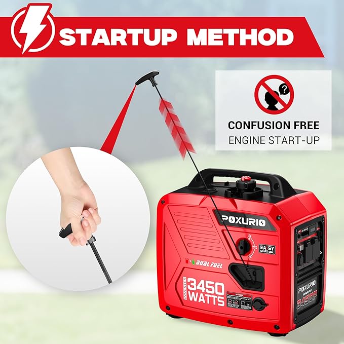 3450-Watt Dual Fuel Inverter Generator for Home Use, 1.6Gallon Large Fuel Tank Up to 8.3 Hours Use, 120V Gas Powered Generator Super Quiet, Red
