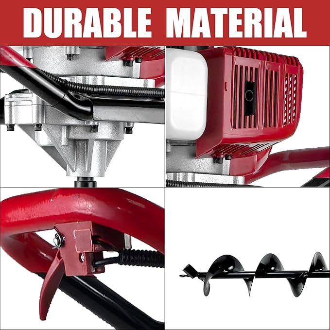 JKCHENPRO 2 Stroke Gas Powered Post Hole Digger, 52CC&1800W Earth Auger Hole Digger with Two Earth Auger Drill Bit 4" / 6" / 8", and Three 10” Extension Rods, Ideal for Farmland, Garden and Plant
