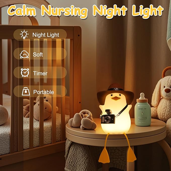 Duck Night Light, Squishy Duck Lamp, Cute Bedside Ducks Funny Nightlight with Dimmer & Timer & Rechargeable for Room Decor, Duck Gifts for Girls, Boys, Women, Little Ones-Cowboy Duck