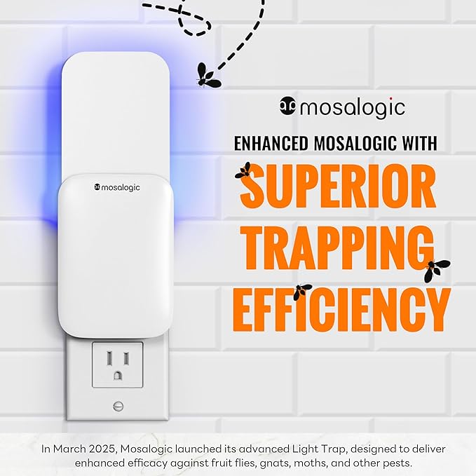 Mosalogic Fruit Fly Traps for Indoors Gnat Trap for House Indoor-600 Sqft Protection Area UV Fly Insect Trapper for Fruit Flies,Gnat,Mosquito,and Other Flying Insect Plug in Bug Killer White