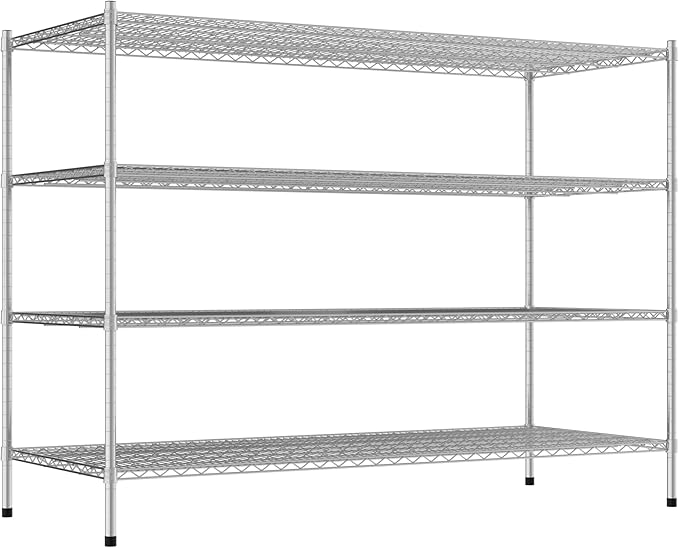 Commercial NSF Listed Chrome Stationary Wire Shelving Kit 30" x 72" x 54", with 4 Shelves Perfect for Warehouse, Walk-in Refrigerator, Freezer, Grocery Store, Restaurant, Dishroom