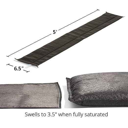 PIG Water Barrier - Sandless Sandbags for Flooding - 4 Pack - 5'L x 6.5"W x .25"H Water Diverter - PM50416