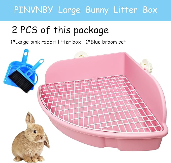 PINVNBY Large Rabbit Litter Box Small Animal Cage Toilet Pet Potty Bunny Corner Litter Box Trainer Bigger Pan Fan Shape Litter Boxes for Adult Ferret Guinea Pigs Chinchilla Galesaur (Pink)