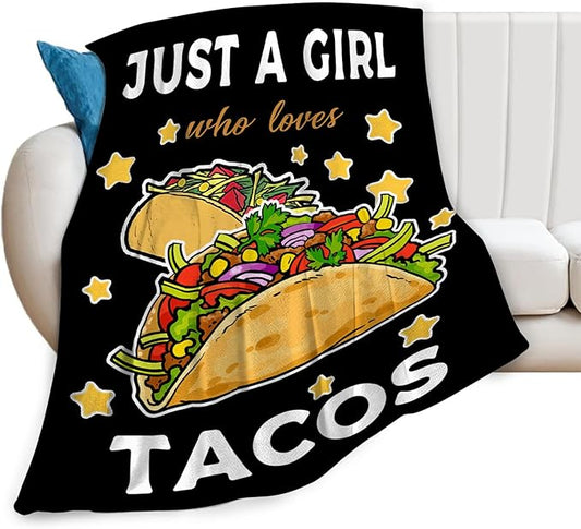 Tijuboni Tacos Throw Blanket Just A Girl Who Loves Tacos Gifts for Girls Boys Women Men Kids Adults Soft Flannel Fleece Blanket for Couch Sofa Bed Home Decor 50"x60"