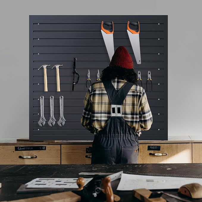 NeatiEase Slatwall Panel Wall Storage Systems, 4 x 4ft Slat Wall Paneling Garage Wall Organizer, Heavy Duty Wall Mounted PVC Wall Rack (Black)