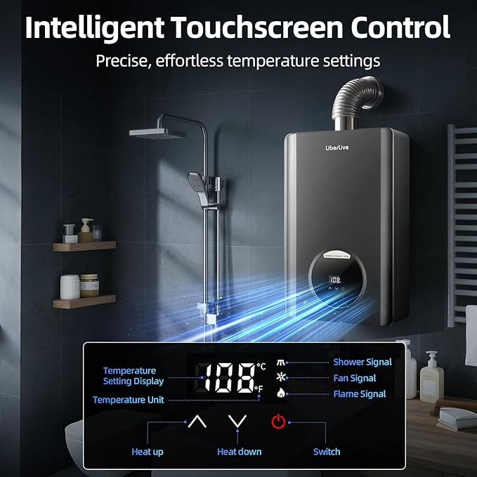 Propane Gas Tankless Water Heater, Indoor Max 3.6 GPM, 85,000 BTU On Demand Instant Hot Water Heater Propane Gas with LED Temperature Control Panel, 1/2" NPT Connector Size, CSA Certified, Gray