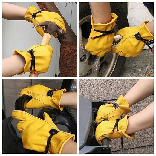 HANDLANDY HLDD 12 Pairs Cowhide Leather Work Gloves with Reinforced Palm for Men & Women (Yellow-12pairs, Small (Pack of 12))