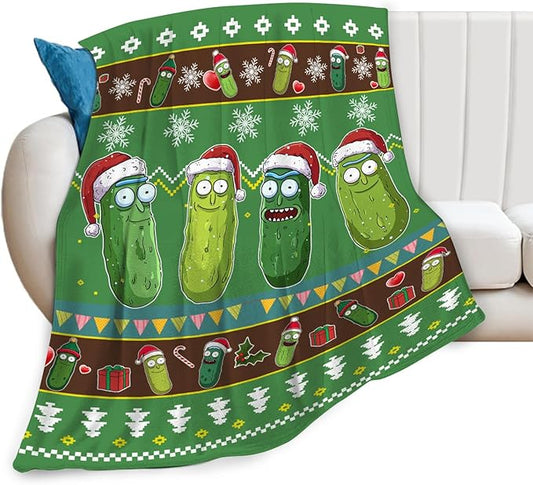 Dynova Christmas Pickle Blanket Cozy Plush Pickles Lovers Throw Blankets Fuzzy Flannel Fleece Funny Gifts for Girls Boys Women Men 80"X60"