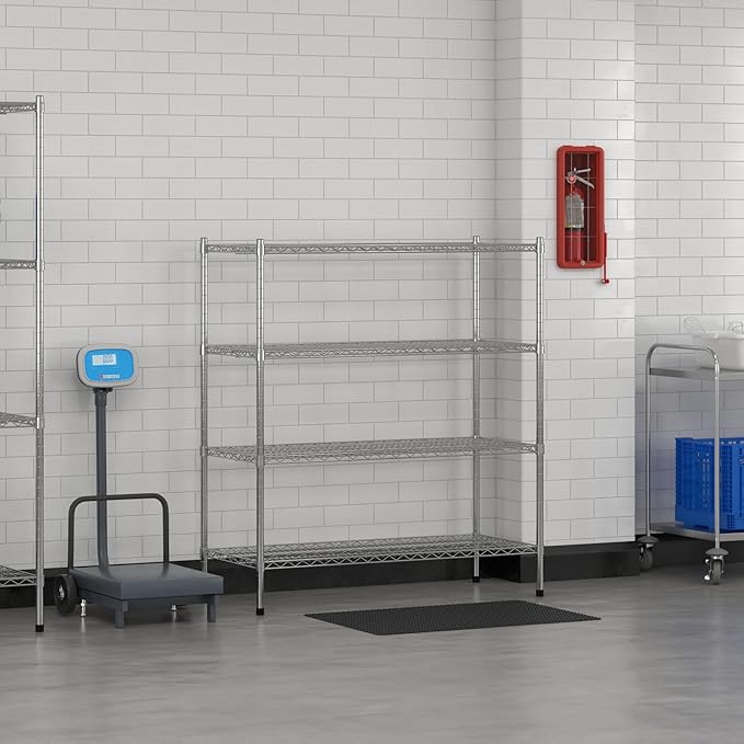 Commercial NSF Listed Chrome Stationary Wire Shelving Kit 21" x 48" x 54", with 4 Shelves Perfect for Warehouse, Walk-in Refrigerator, Freezer, Grocery Store, Restaurant, Dishroom