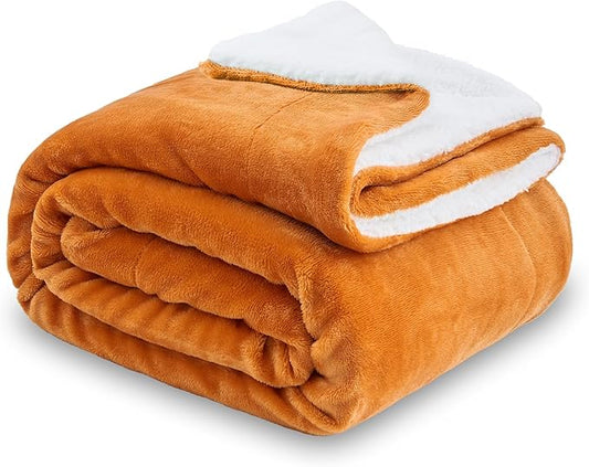 SOCHOW Sherpa Fleece Throw Blanket, Double-Sided Super Soft Luxurious Plush Blanket Twin Size, Burnt Orange, 60x80 inches