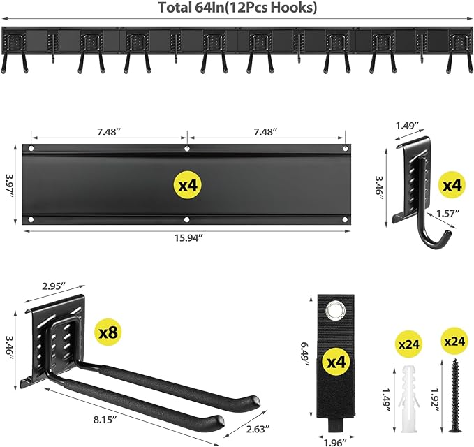 Garage Tool Organizer Wall Mounted, 64 Inches Adjustable Garden Tool Organizer Rack, 20 Pcs Heavy Duty Yard Tool Organizer Hold Up to 900lbs