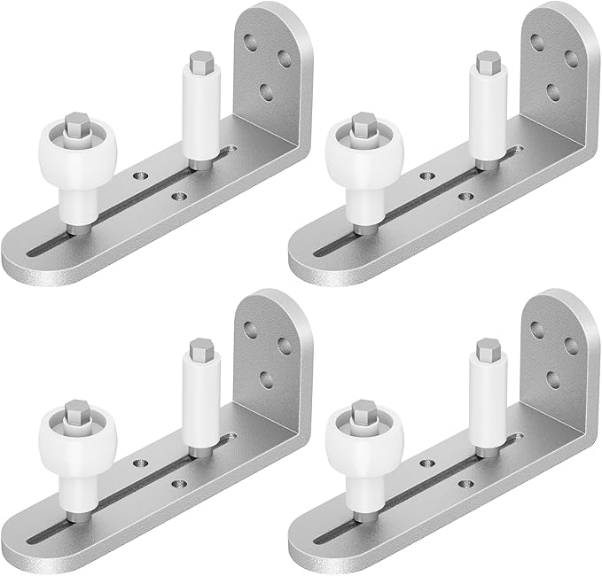 4PCS Sliding Barn Door Floor Guide, Adjustable Rollers Barn Door Hardware, Barn Door Rollers, Flush Flat Bottom Design, Rounded Edge Design (4,White Silver)