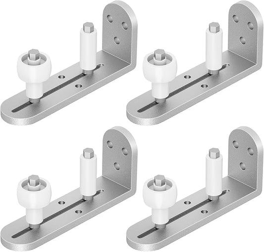 4PCS Sliding Barn Door Floor Guide, Adjustable Rollers Barn Door Hardware, Barn Door Rollers, Flush Flat Bottom Design, Rounded Edge Design (4,White Silver)