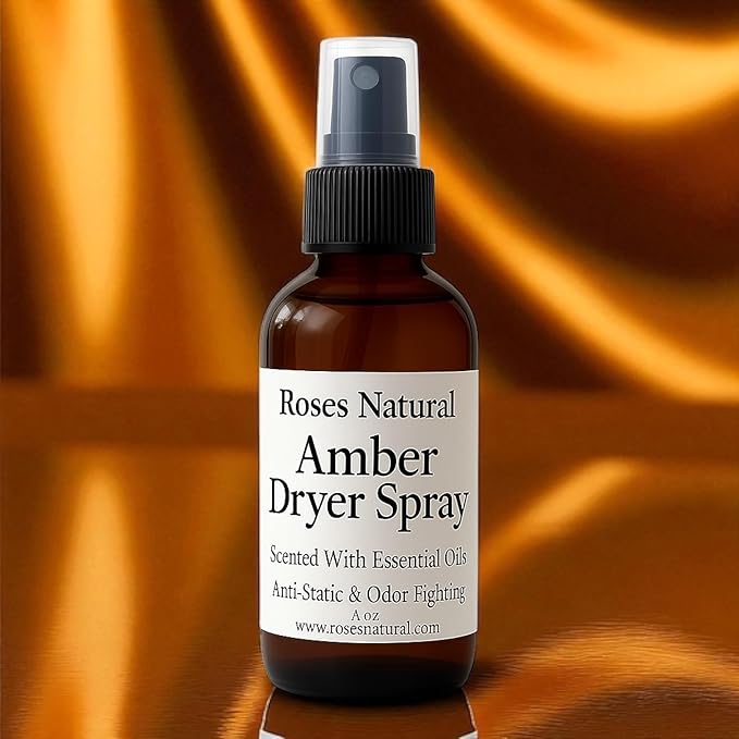 Natural Dryer Ball Spray, 4 oz, Patchouli, Lavender,Essential Oil Laundry Refresher, Fabric Freshener for Clothes, Linens & Wool, Anti-Static & Odor Neutralizer, Made in the USA (Amber Brown)