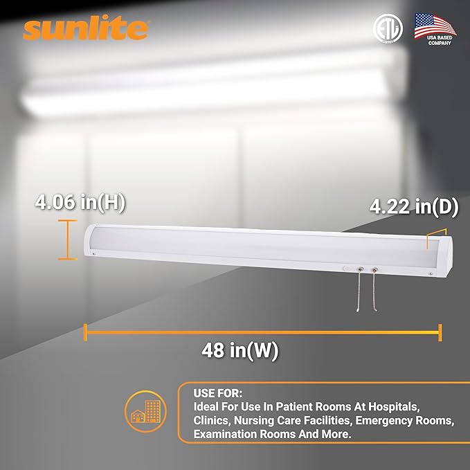 Sunlite 48-Inch LED Linear Bed Light Fixture, 20W/40W/60W, Color Selectable 30K/40K/50K, 2218-6958 Lumens, Dimmable, DLC & ETL Listed, 120V, 3-Way Switching (Up/Down), 116 Degree Beam Angle, White