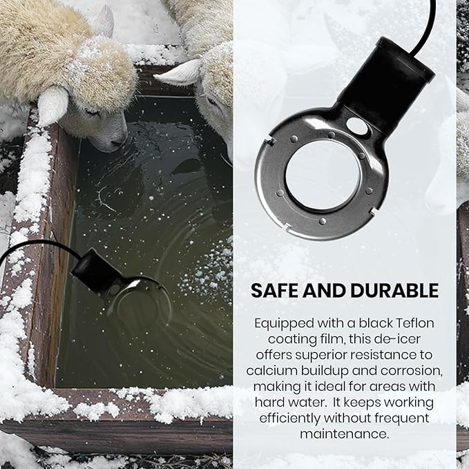 Upgraded 500-Watt Chicken Water Heater - Submergible Cast Aluminum Utility De-Icer with Black Teflon Coating for Livestock Tanks, Winter Bird Bath, and Mineral Buildup Resistance