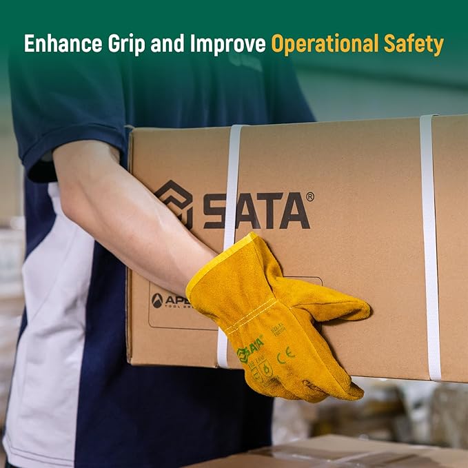 SATA 1 Pack Full Leather Gloves, Mechanics Work Gloves, Cow Split Thin Core Leather, Oil Proof Cut Proof Gardening Gloves