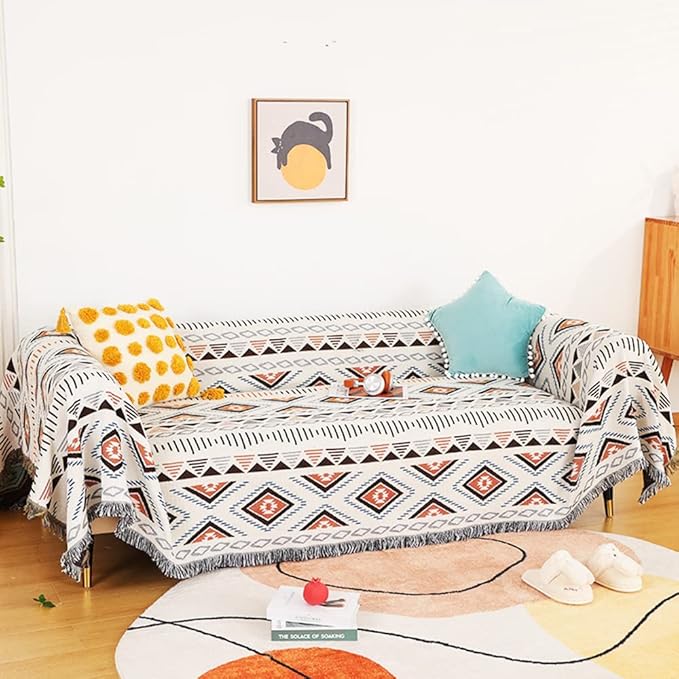 Lqprom Boho Throw Blankets Knit Bed Blankets with Tassel Aztec Western Throws Cover Christmas Decor for All Season Sofa Couch Chair Outdoor Camping Picnic Tent Beach Car Traveling 51"x63"