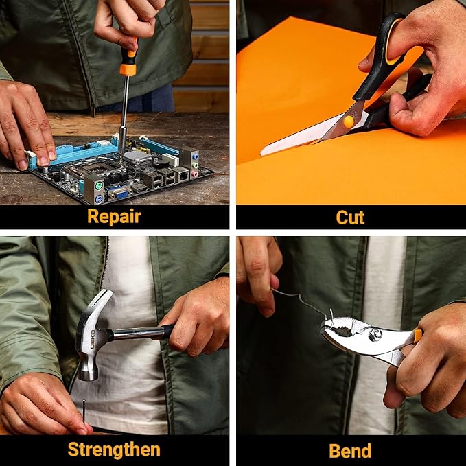 DEKOPRO General Household Hand Tool Kit with Plastic Toolbox Storage Case, All Purpose Home Tool Kit Includes Essential Tools for Office College Repairs, 50 Piece