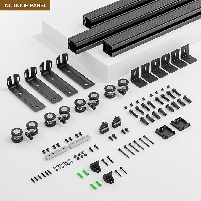 10FT/120'' Box Rail Sliding Barn Door Hardware Kit Aluminium Alloy Wall Mount, Smooth and Heavy Duty for Double Door (NO Door Panel)