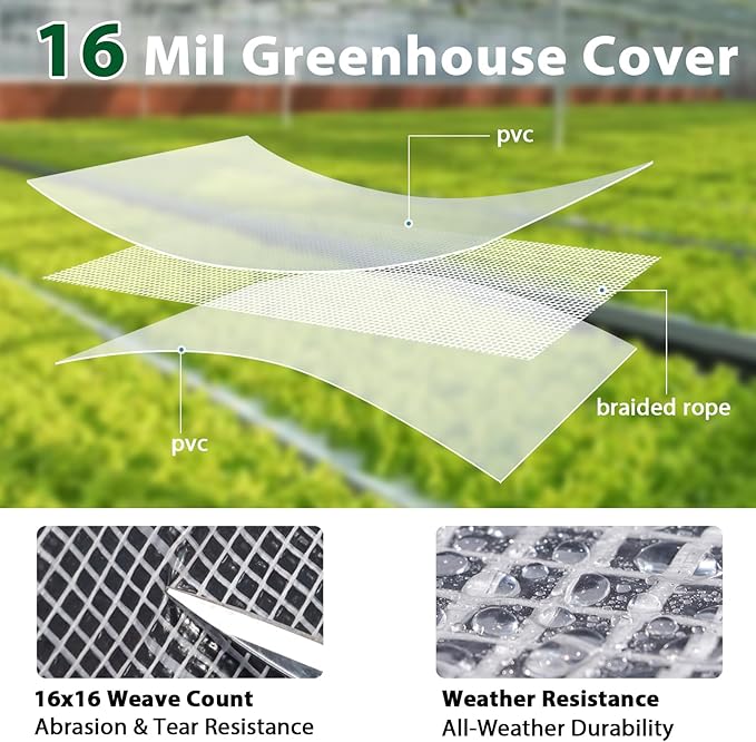 ANGAR 16 Mil Clear Greenhouse Tarp, 6x8FT Heavy Duty Waterproof Clear Tarps with Grommets, UV Resistant Greenhouse Replacement Poly Cover, for Gardening, Farming, Chicken Coops, Canopy,Outdoor