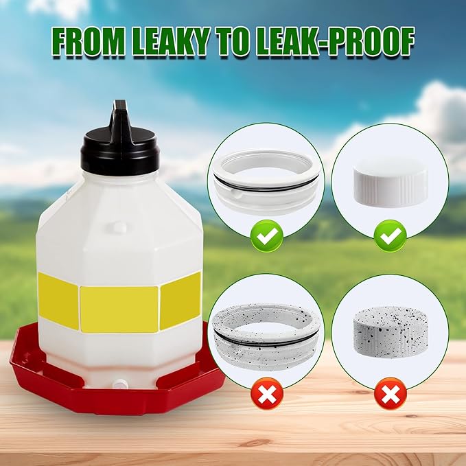 Plastic Poultry Waterer Replacement Parts Kit - 10 Caps & 4 O-Rings, Compatible with Miller, Little Giant PPF & Farm-Tuff 3/5/7 Gallon Poultry Founts (Black & White)