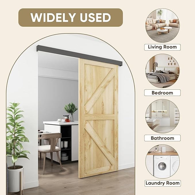 JUBEST 8FT Barn Door Sliding Hardware Track Kit, Aluminium Alloy Box Rail Hardware for Classic Modern Interior Single Wooden Door,Low Clearance,Black
