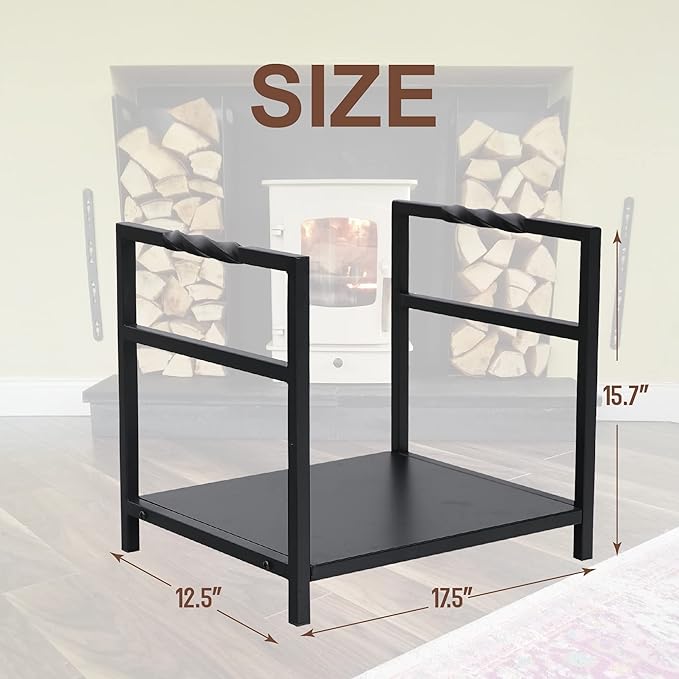 GREEN PARTY 17 Inch Small Firewood Rack Indoor/Outdoor Metal Firewood Holder, Decorative Fire Log Holder for Fireplace,Fire Pit,Heavy Duty Wood Rack,Wood Stove Accessories, 17.5"H * 15.7"W * 12.5"L